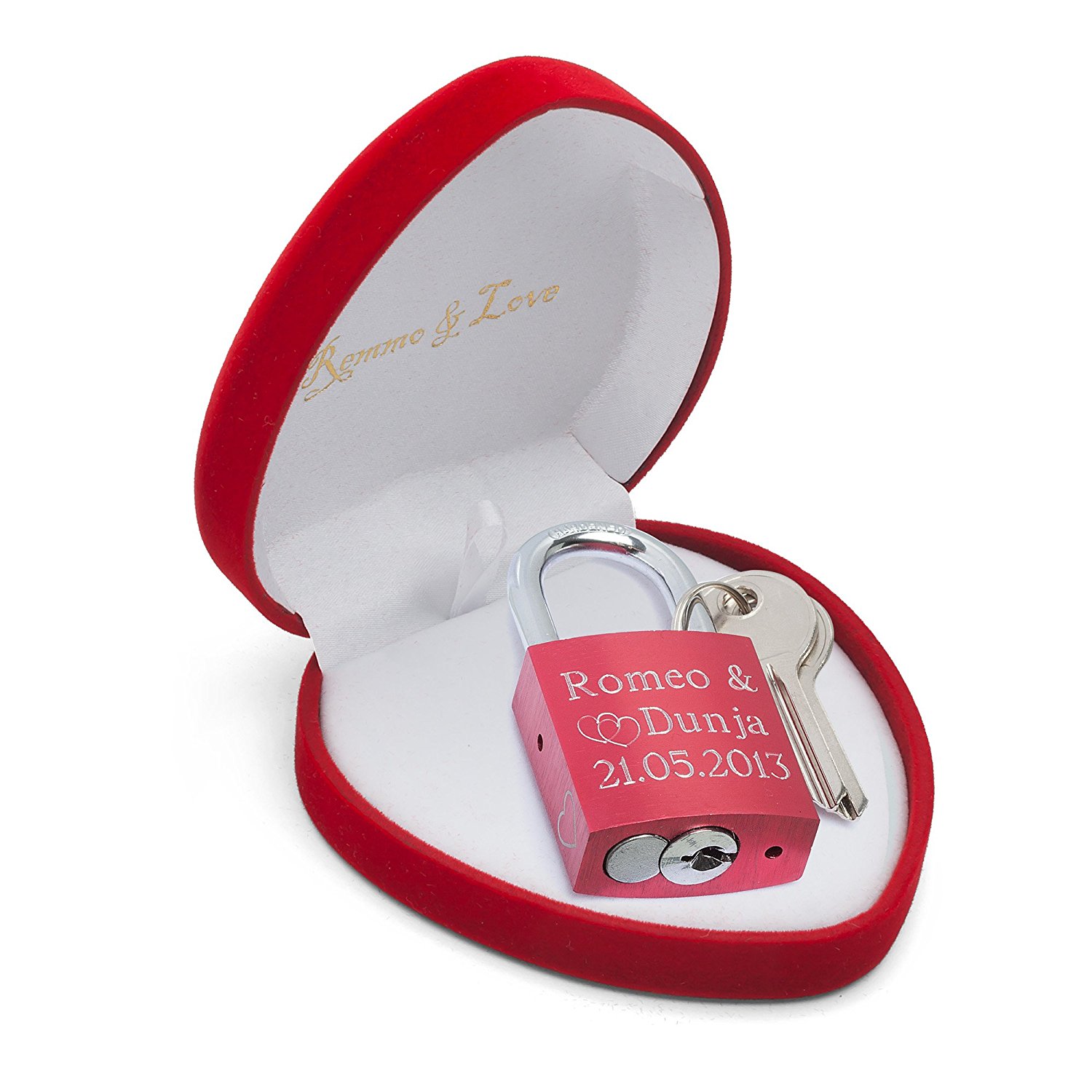 Remmo&Love Luxus Liebesschloss ROT in Herz-Box 