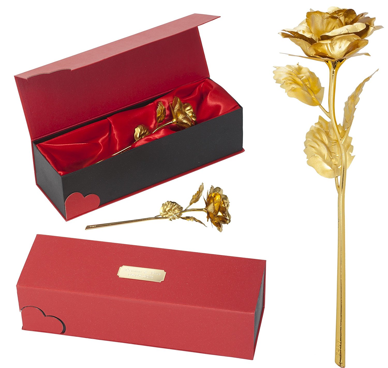 Remmo&Love LUXUS Goldene Vergoldete Rose mit Gravur personalisierte für Ewige Liebe mit 24 Karat Gold